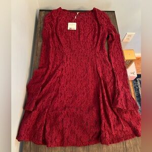 Free People Plumeria Dress in Red lace, NWT